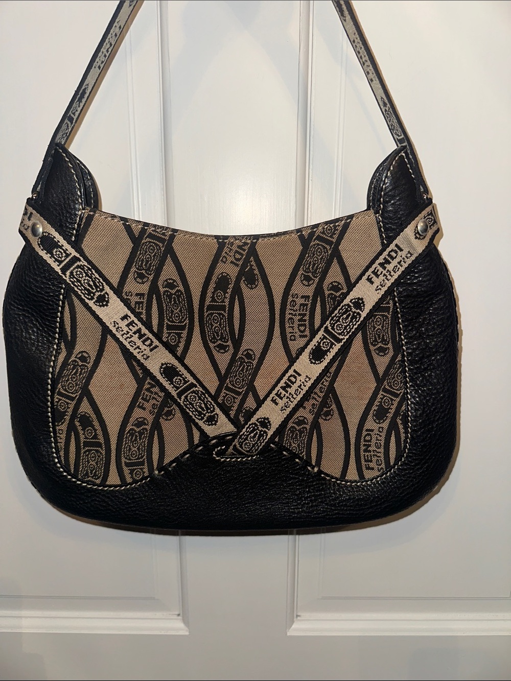 Auth. Fendi black and brown canvas bag with silver hardware with COA - Picture 4 of 16